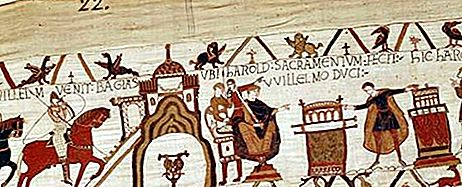 Bordado medieval de tapeçaria de Bayeux